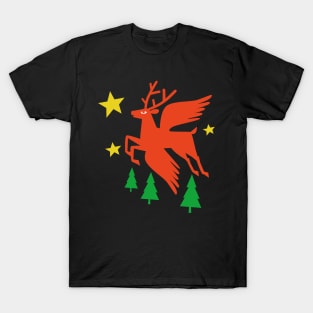 red deer with wings flies above the pines towards the stars with wings flies above the pines towards the stars T-Shirt